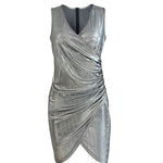 Shiny Metallic Cinched Waist Sleeveless Dress