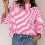 Fashion Stripe Bow Tie Batwing Sleeves Top