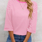 Fashion Stripe Bow Tie Batwing Sleeves Top