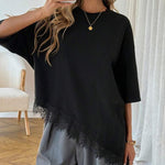Casual Loose Lace Patchwork Slant Hem Top
