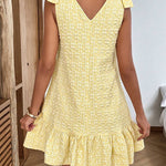 Sweet Jacquard Bow Straps Ruffled Hem Dress