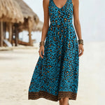 Vacation Style Leopard Print Sleeveless Midi Dress