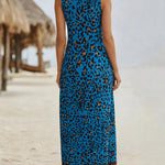 Vacation Style Leopard Print Sleeveless Midi Dress