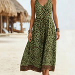 Vacation Style Leopard Print Sleeveless Midi Dress