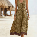 Vacation Style Leopard Print Sleeveless Midi Dress