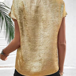 Stylish Lace V-neck Metallic Texture Fabric Top