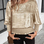 Stylish Relaxed Fit Metallic Texture Fabric Blouse