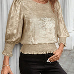 Stylish Relaxed Fit Metallic Texture Fabric Blouse