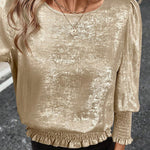 Stylish Relaxed Fit Metallic Texture Fabric Blouse