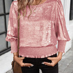 Stylish Relaxed Fit Metallic Texture Fabric Blouse
