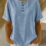 Casual Color Block Striped Print Short Sleeve Blouse