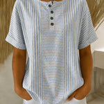 Casual Color Block Striped Print Short Sleeve Blouse