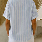 Casual Color Block Striped Print Short Sleeve Blouse