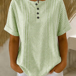 Casual Color Block Striped Print Short Sleeve Blouse