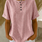 Casual Color Block Striped Print Short Sleeve Blouse