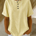 Casual Color Block Striped Print Short Sleeve Blouse