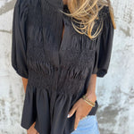 Boho Ruffled Hem Smocked Blouse