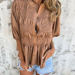 Boho Ruffled Hem Smocked Blouse