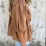 Boho Ruffled Hem Smocked Blouse