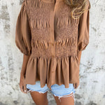 Boho Ruffled Hem Smocked Blouse