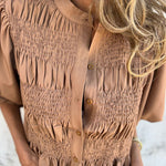 Boho Ruffled Hem Smocked Blouse