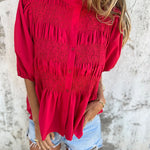 Boho Ruffled Hem Smocked Blouse