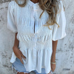 Boho Ruffled Hem Smocked Blouse