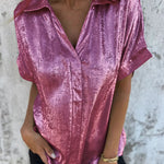 Classic Short Sleeve Crackle Gloss Fabric Shirt