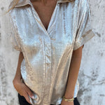 Classic Short Sleeve Crackle Gloss Fabric Shirt