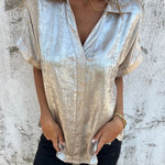 Classic Short Sleeve Crackle Gloss Fabric Shirt