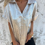Classic Short Sleeve Crackle Gloss Fabric Shirt