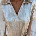 Classic Short Sleeve Crackle Gloss Fabric Shirt