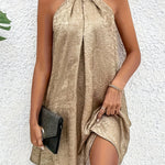 Fashion Loose Metallic Texture Fabric Halter Neck Dress