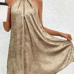 Fashion Loose Metallic Texture Fabric Halter Neck Dress