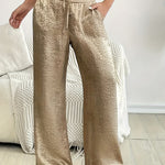 Stylish Metallic Texture Fabric Wide-Leg Pants