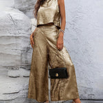 Effortless Metallic Texture Fabric Two-Piece Set