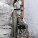 Effortless Metallic Texture Fabric Two-Piece Set