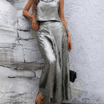 Effortless Metallic Texture Fabric Two-Piece Set
