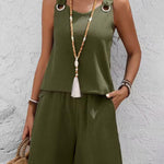 Stylish A-Line Cut Textured Vacation Two Piece Shorts Set