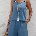 Stylish A-Line Cut Textured Vacation Two Piece Shorts Set