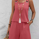 Stylish A-Line Cut Textured Vacation Two Piece Shorts Set