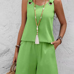 Stylish A-Line Cut Textured Vacation Two Piece Shorts Set