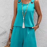 Stylish A-Line Cut Textured Vacation Two Piece Shorts Set