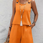 Stylish A-Line Cut Textured Vacation Two Piece Shorts Set