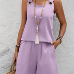 Stylish A-Line Cut Textured Vacation Two Piece Shorts Set