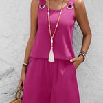 Stylish A-Line Cut Textured Vacation Two Piece Shorts Set