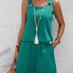 Stylish A-Line Cut Textured Vacation Two Piece Shorts Set