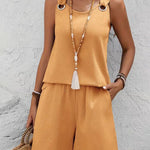 Stylish A-Line Cut Textured Vacation Two Piece Shorts Set