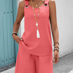Stylish A-Line Cut Textured Vacation Two Piece Shorts Set
