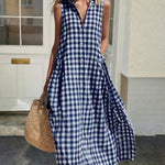 Loose Plaid A-Line Sleeveless Maxi Dress